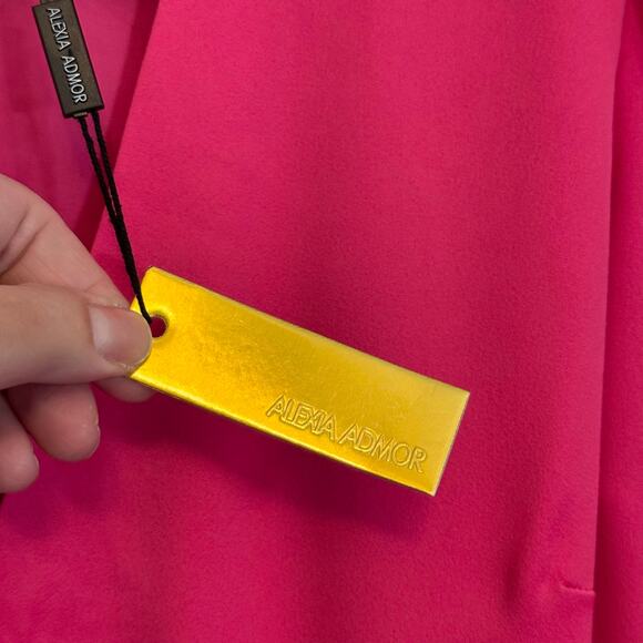 Alexia Admor Mini Sheath Dress 10 Pink Barbiecore Party V-Neck Puff Sleeves NWT - Picture 7 of 9